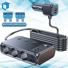 9in1 Multi Port USB C Car Cigarette Lighter Splitter 171W Fast Charging Adapter