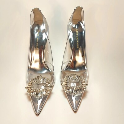 Good American Pump Shoes Womens Sz 11 Clear Plastic Rhinestone 5