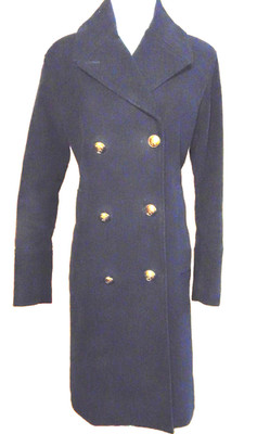 Sealup Womens Black Cotton Double Breasted Long Coat Back Strap Gold buttons~2-4