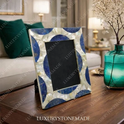 Lapis Lazuli Mother Pearl Marble Frame Inlay Pietra Dura - image 1 of 4
