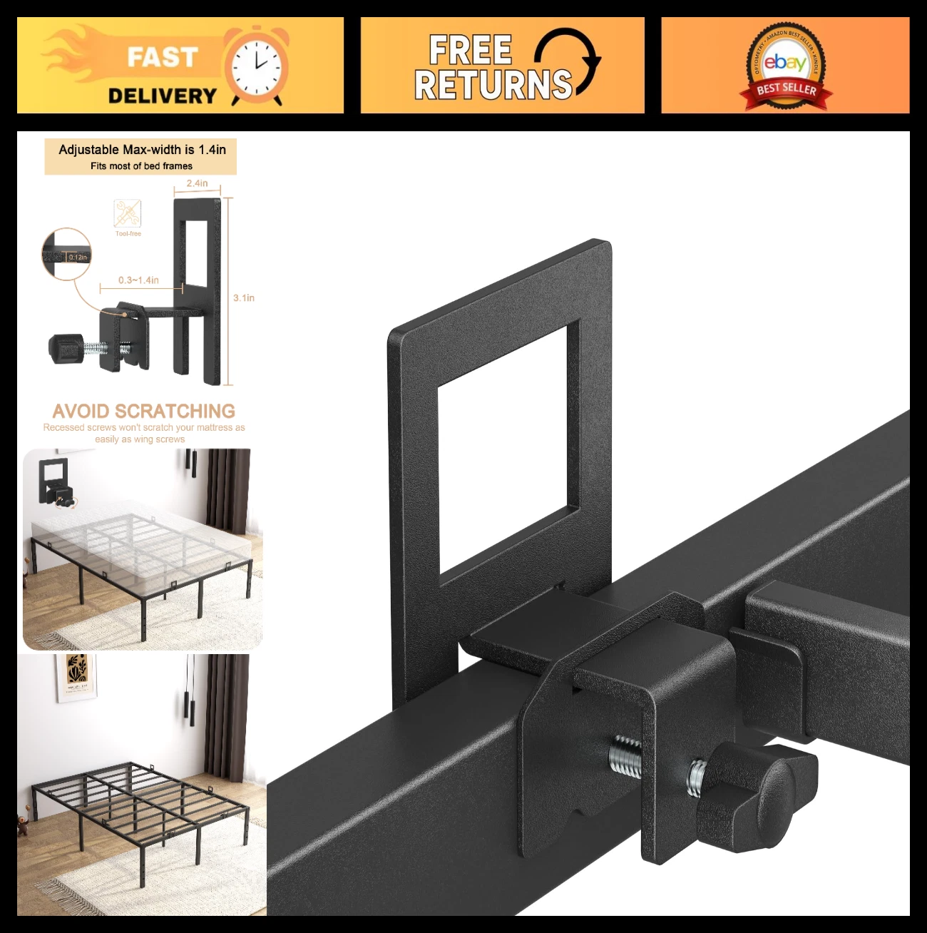 6 PCS Non-Slip Mattress Gaskets for Metal Bed Frame, Adjustable Gripper, Slide S