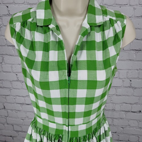 Vestido Bernie Dexter Verde Cuadros Retro Frontal Cremallera Ajuste y Acampanado Rockabilly EE. UU. Pequeño - Imagen 5 de 10
