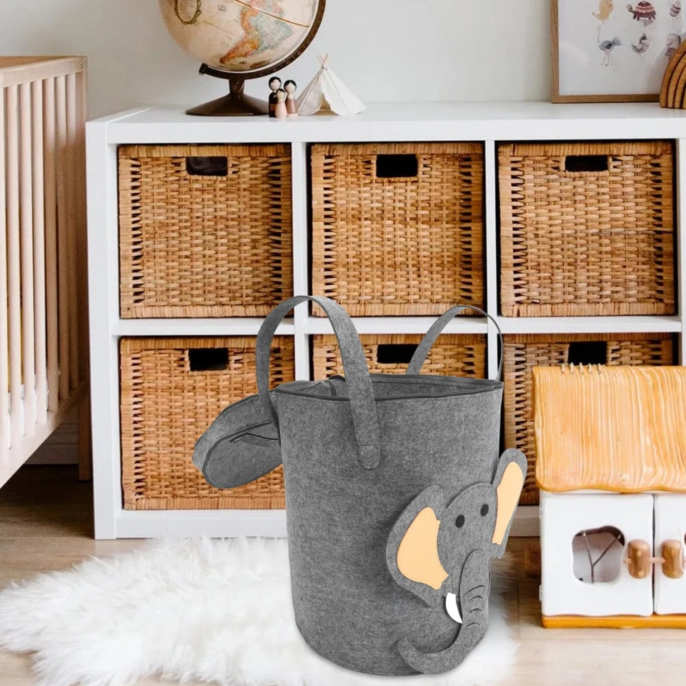 Wäschekorb Klein Mit Deckel Filz Aufbewahrungskorb Kinder Wäschereikorb - Bild 3 von 4