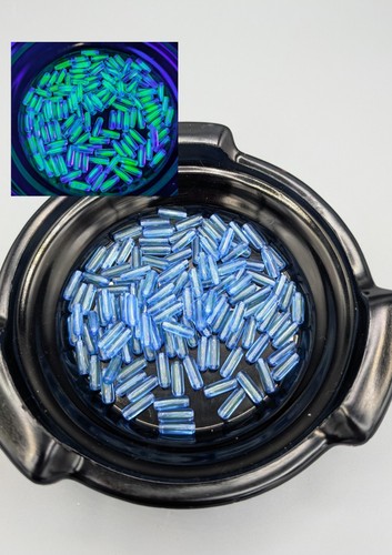 133 PC Uranium Glass Blue Tube Beads 14 mm
