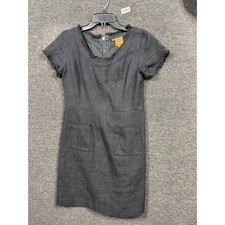 Tory Burch Sheath Dress Womens 4 Black Fringe Exposed Short Sleeve Zip Pockets