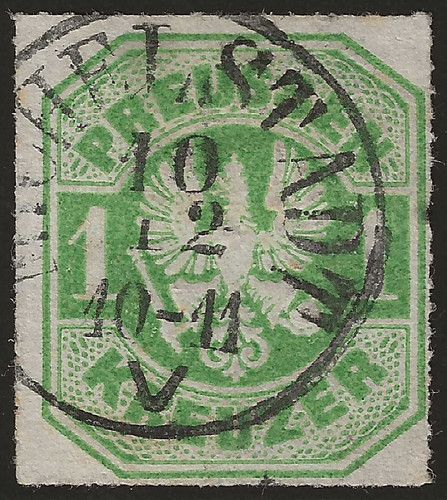 1867 Germany Prussia - 1k. Light Green Dash Perforated Eagle Used