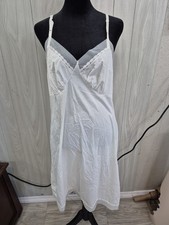 Vintage Lorraine White Nylon Full Slip Sz 38 Lace Trim Lingerie Nightgown