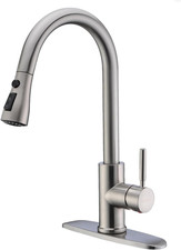 Handle Brushed Nickel Kitchen Faucet Pull Down Sprayer,360 Swivel,Stream  Spray