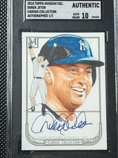 2018 Topps Museum Derek Jeter Canvas Collection 1/1 Auto Sgc 10 
