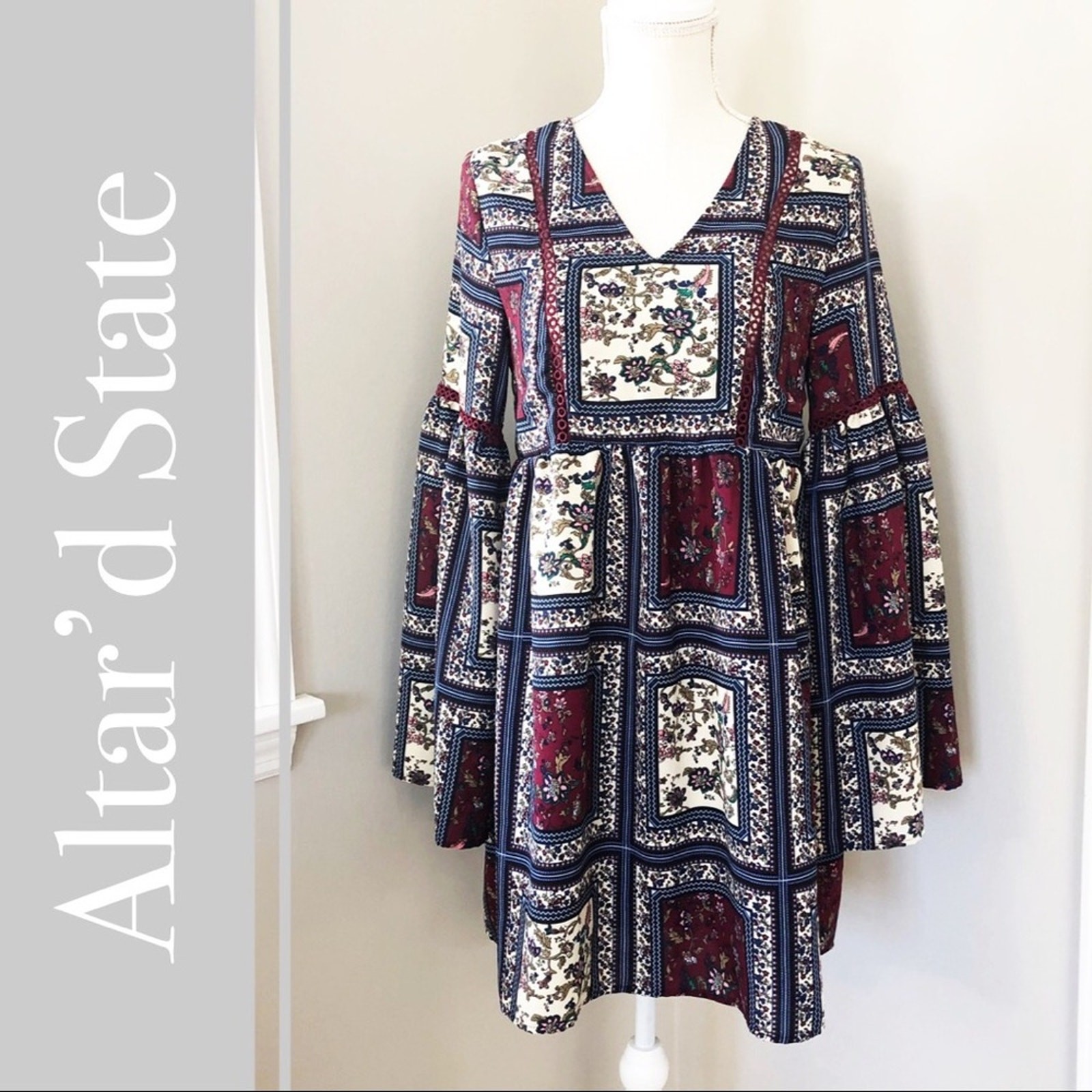 Altar’d State Boho Patchwork Patterned Dress w/ B… - image 1
