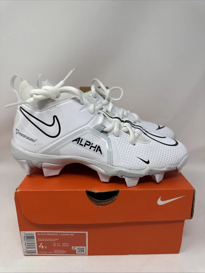 NEW 4Y Nike White Alpha Menace 3 Shark BG Cleats Youth Boy or Girl CV0581-109 - Image 3 of 4