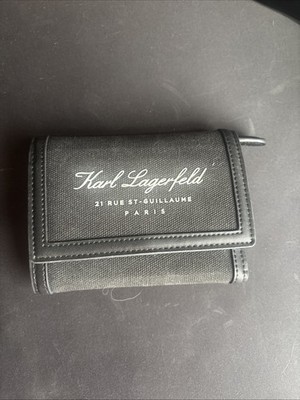 Karl Lagerfeld Rue St-Guillaume Canvas Trifold Wallet Black Zip Coin Pocket