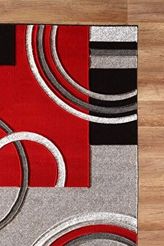 GLORY RUGS Area Rug Modern 5x7 Red Soft Hand Carved Contemporary Floor Carpet - Image 3 of 4