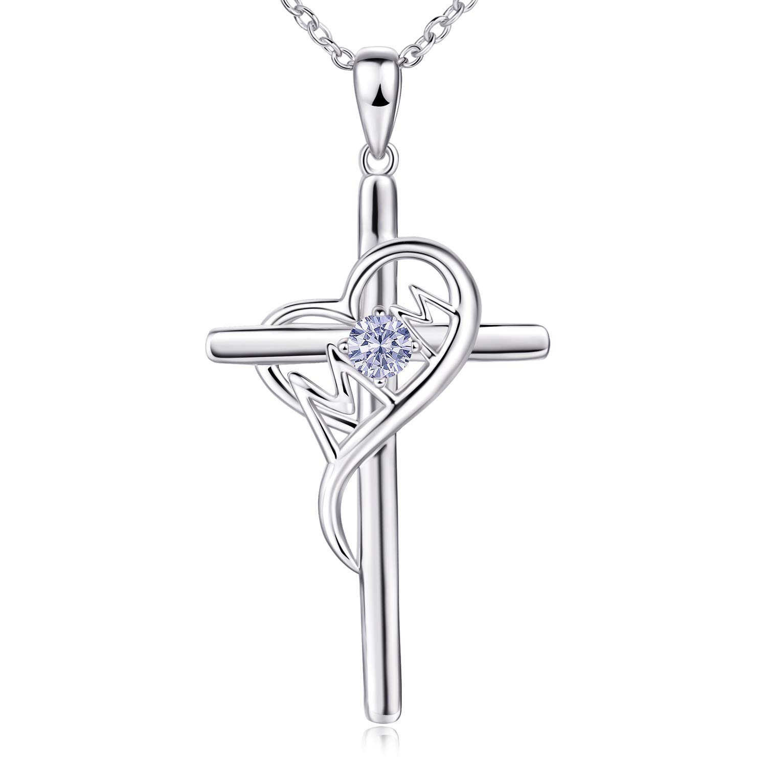 925 Sterling Silver Cross Necklace for Women Mom Necklace Birthstone Necklace...