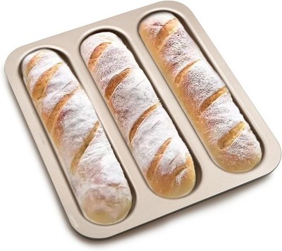 Durable Carbon Steel Baguette Baking Molds, Nonstick French Bread Pan with Re...