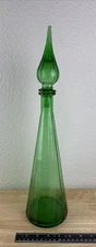 Vintage Genie Bottle Decanter Empoli Italy Green Paneled Ribbed Art Glass MCM