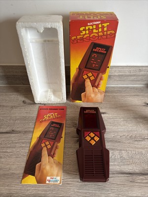 Vintage 1980 Palitoy Electronic Split Second Handheld Spiel OVP mit Handbuch sehr guter Zustand