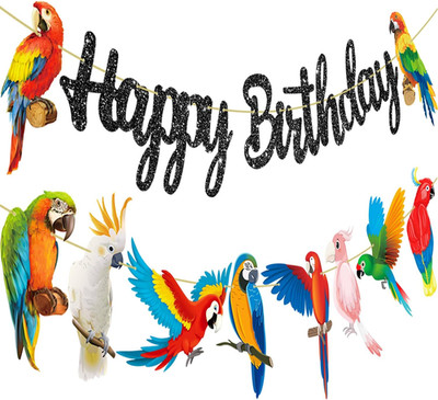 Parrot Birthday Party Banners - Tropical Bird Decoration Toucan Cutout for Hawai