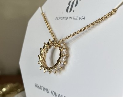 Bomb Party OG Necklace STUNNING DETAILS Diamond CZ Ring Band, Gold Chain NK75064