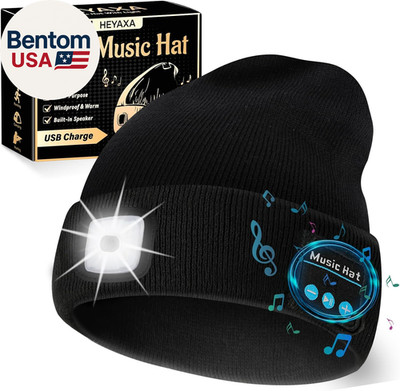 Bluetooth Beanie Hat,Usb Rechargeable 4 LED Wireless Music Running Headlamp Cap,