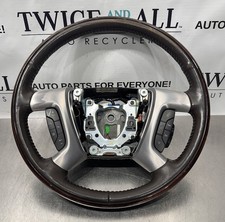 2007-2014 Cadillac Escalade Brown Woodgrain Leather Steering Wheel Cruise Oem