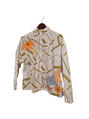 Michael Simon Button Up Long Sleeved Blouse Ladies Large Flowers Daisies Vintage