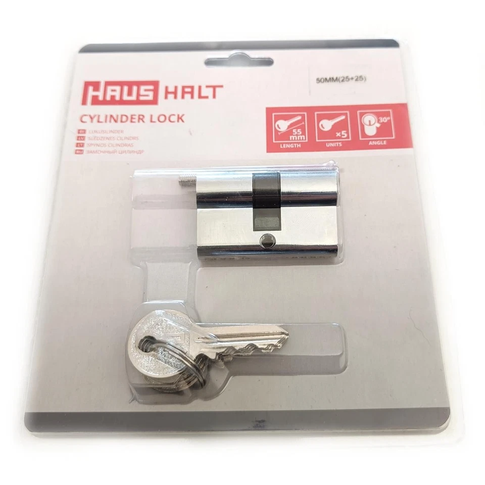 HAUSHALT Zylinderschloss 50mm 25+25 Türzylinder Profilzylinder Schloss