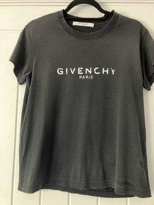 Givenchy Black Ladies Distressed Logo Ripped T-Shirt In Medium