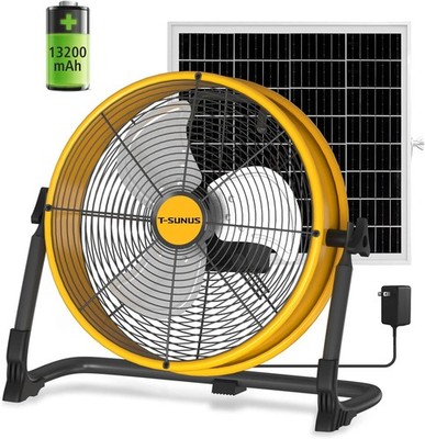 12'' Solar Floor Fan W/ 20W Panel & 13200mAh Battery 1500 CFM Strong Airflow