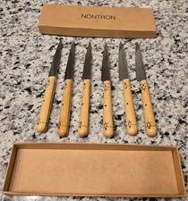 Nontron French Steak / Table Knives Set of 6 – Woodburned Boxwood Handles