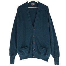 Vintage Land's End Men's XL Tall Lambswool Teal Vneck Cardigan Sweater
