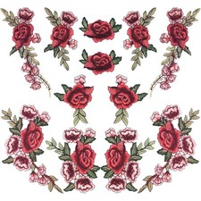 12 PCS Rose Embroidered Lace Flower Applique Patches Peony red