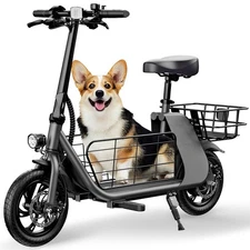12.5" Seated Electric Scooter with Basket, 20 Miles 15.5 MPH Folding E Scooter
