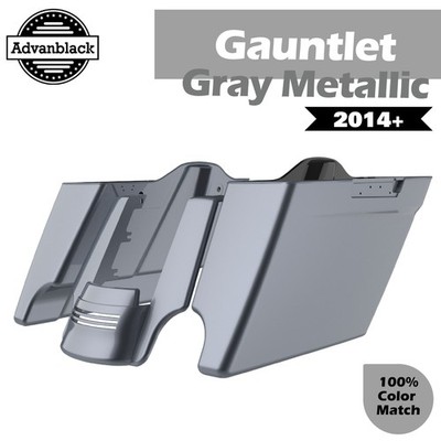 Advanblack Gauntlet Gray Metallic Stretched Extended Saddlebags Fits Harley 14+