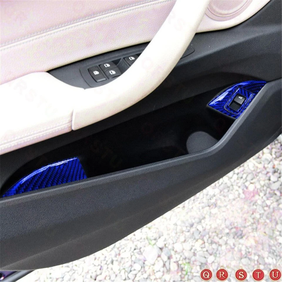 Juego de molduras de panel de control de puerta de fibra de carbono azul 16 piezas para BMW X1 F48 2016-2018 Foto 4 de 4