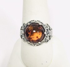 Estate Vintage Sterling Silver Amber Filigree Designer Style Ring Sz9.5