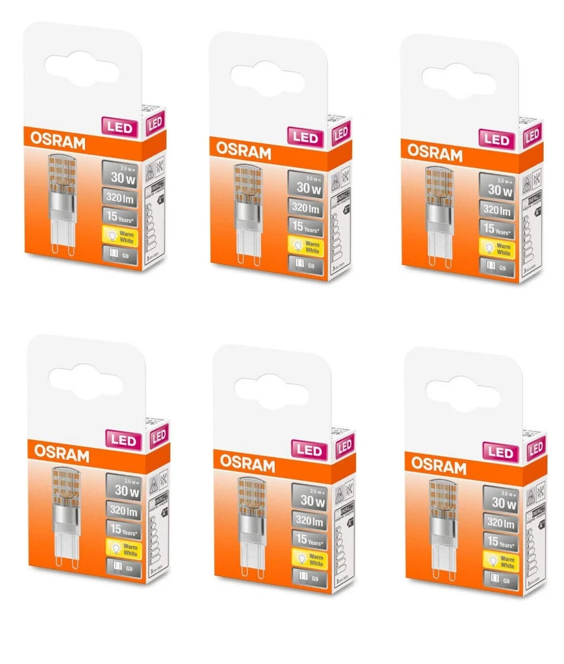 6x OSRAM LED PIN 30 G9 2,6W = 30W warmweiß 2700K 320lm EEK:F (Spektrum A-G) - Bild 3 von 4