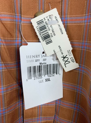 Henry Jacobson Mens Copper Plaid Cotton L/S Dress Shirt sz XXL (11054) NEW - Picture 4 of 5