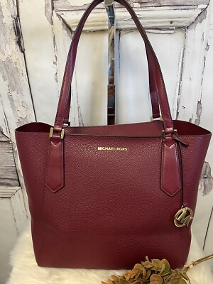 Michael Kors Kimberly Wine Pebbled Leather Large Bonded Tote Bag