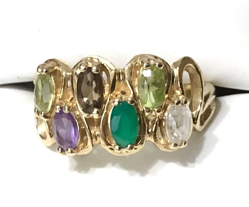 14k Solid Yellow Gold Multi Gemstone Ring Amethys… - image 2