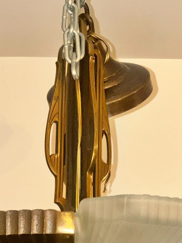 Art Deco Slipper Shade Chandelier. Frosted Glass Shades. 18" D x 17" H - Picture 5 of 5