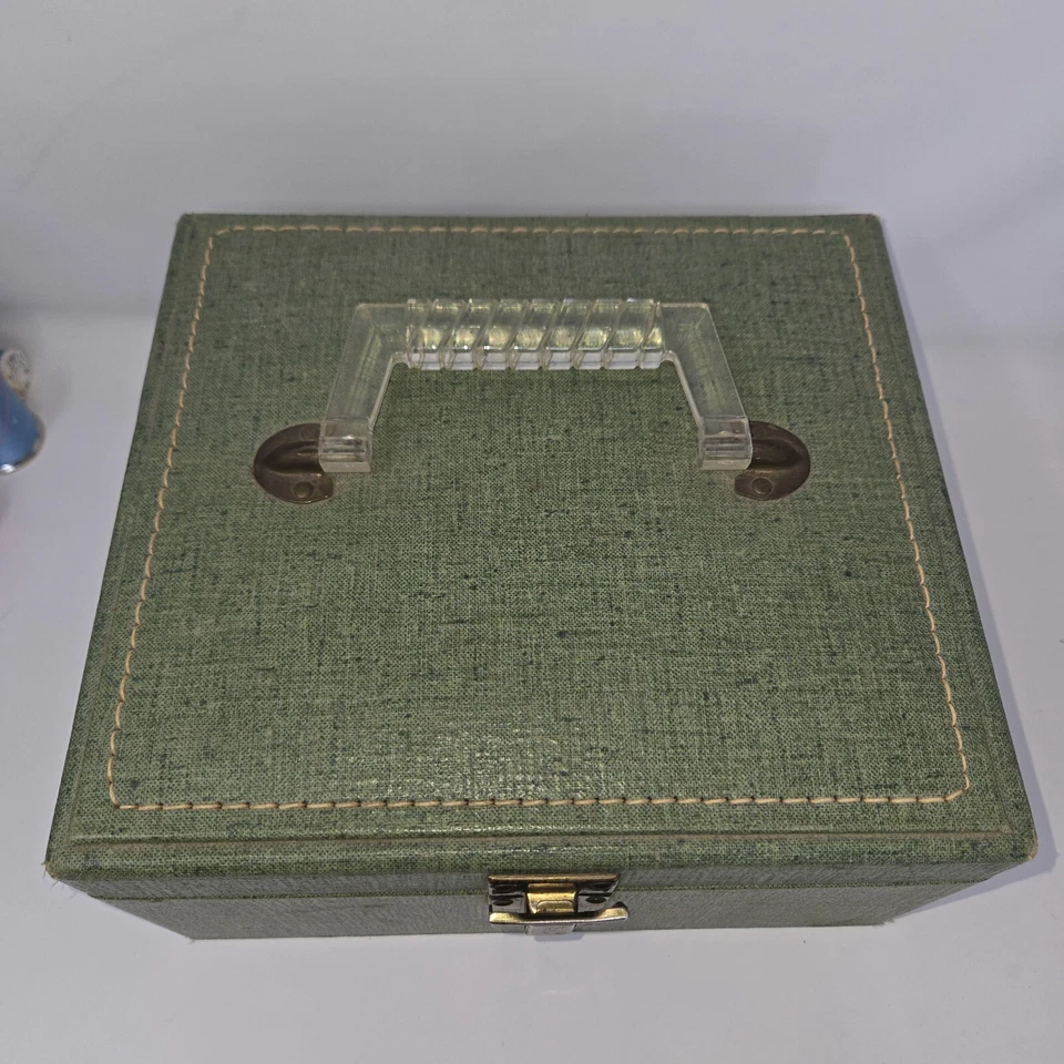 Vintage Green Wood Sewing Box w/ Spool Caddy 70+ Thread Spools JP Coats TG&Y - Image 3 of 4