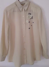 Horst Basler Light Green Blouse,  Embroidery, Shoulder Pads & Delicate Buttons