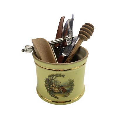 Denby Vintage Steingut Gelbgoldrand Topf Vorratsdose Transferware