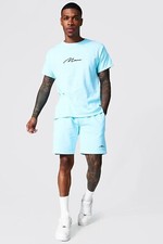 Boohoo Man Signature Overdye Short Set, Pastel, Size Medium
