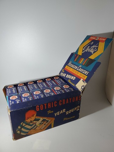 Vintage Gothic Hexagon Crayons 12 Boxes Full Store Display NEW RARE - Picture 4 of 12