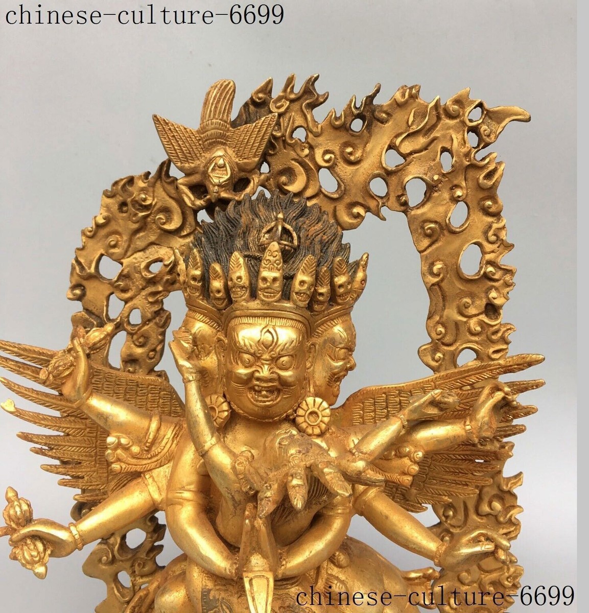 Tibetan Tantra Buddhism Purple Bronze Mandkesvara Yab-Yum On Lotus