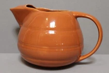 Vintage Bauer Pottery Pitcher Ring Ribbed Ice Lip Burnt Orange Glaze 6 1/2” Tall