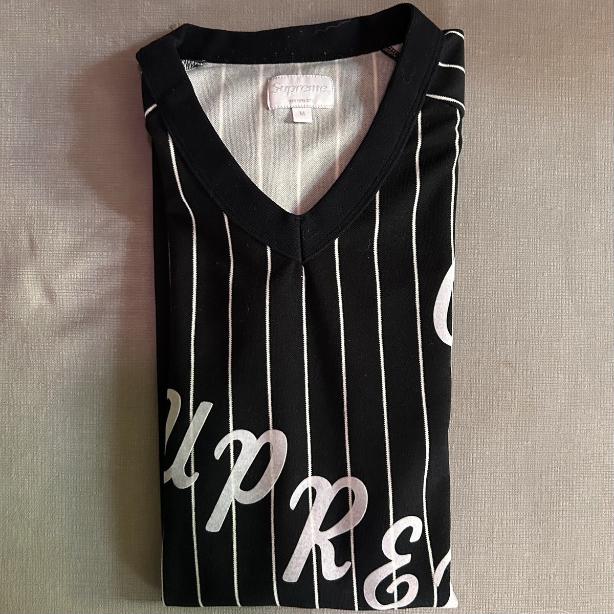 Supreme Black AD Pinstripe Baseball Jersey Mens Size Medium | eBay