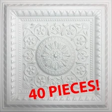 Ceiling Tiles, Glue Up, Foam, 20" x 20",  MAGIC White, 40 PIECES